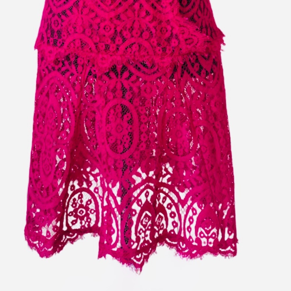 FREE PEOPLE ~ Fuchsia Sleeveless Eyelash Lace Drop Waist Dress size M - Picture 7 of 8